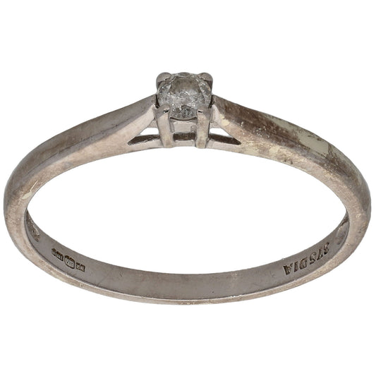 9ct White Gold 0.08ct Diamond Solitaire Ring Size N