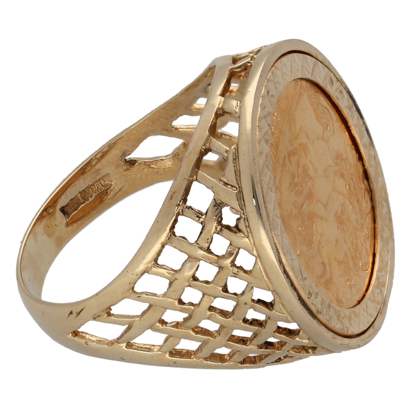 9ct Gold Half Sovereign Coin Ring Size R
