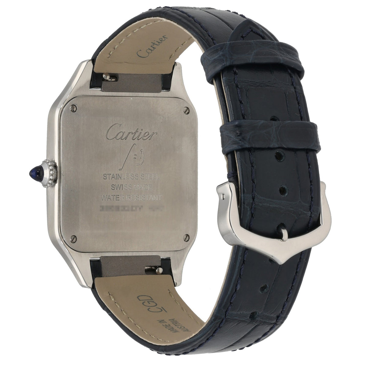 Cartier Santos Dumont WSSA0022, stainless steel case with black leather bracelet, caseback and clasp image