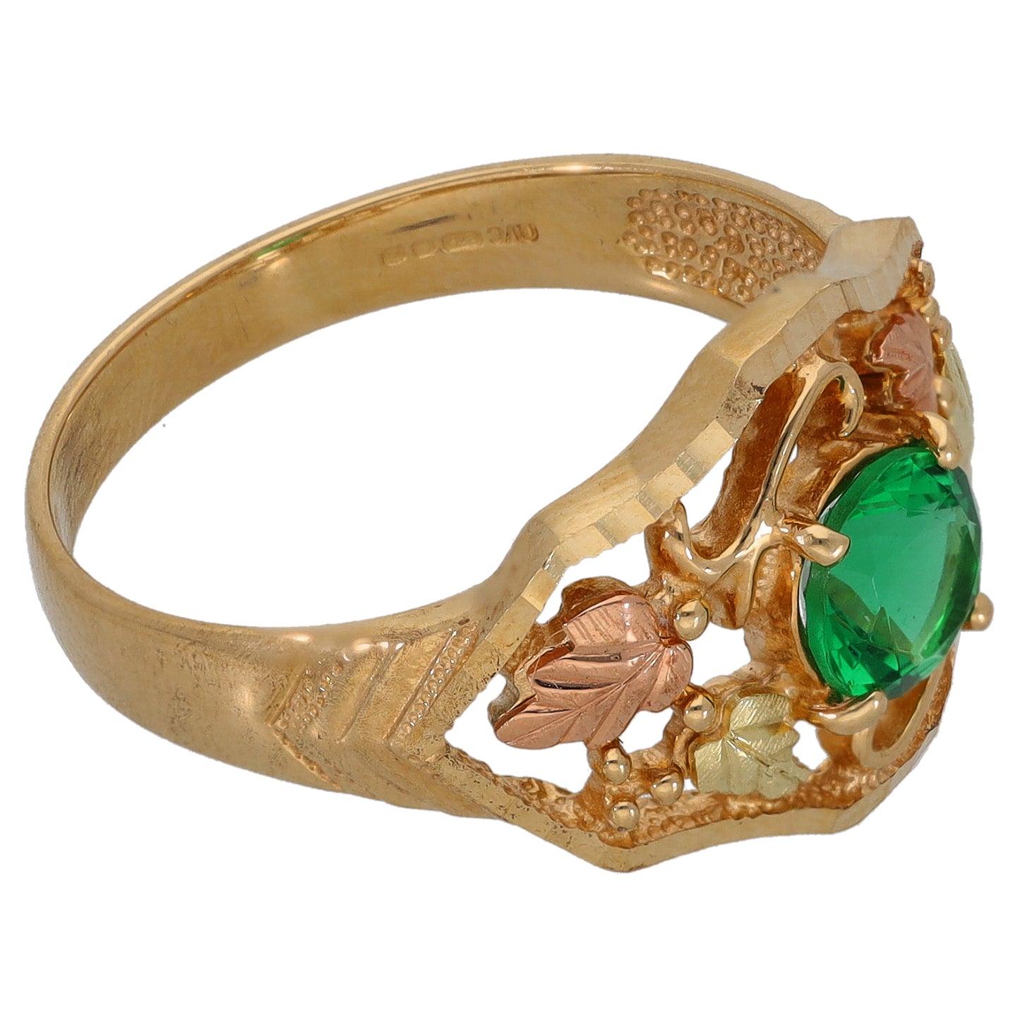 9ct Bi-Colour Gold Imitation Gems Single Stone Ring Size S