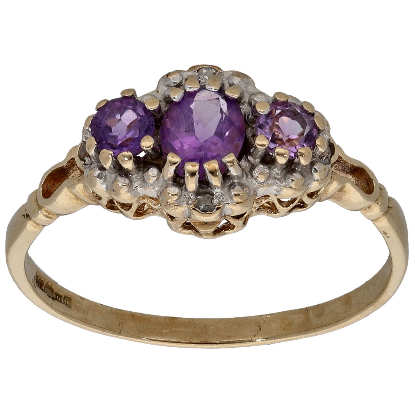 9ct Gold 0.02ct Diamond & Amethyst Dress/Cocktail Ring Size P