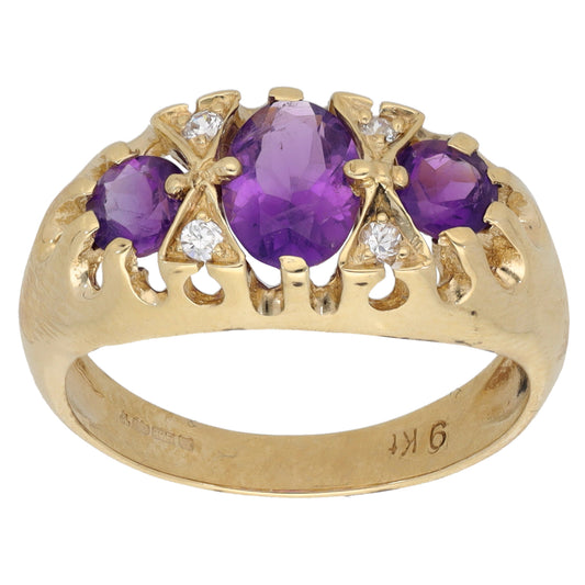 9ct Gold Amethyst & Cubic Zirconia Dress/Cocktail Ring Size K