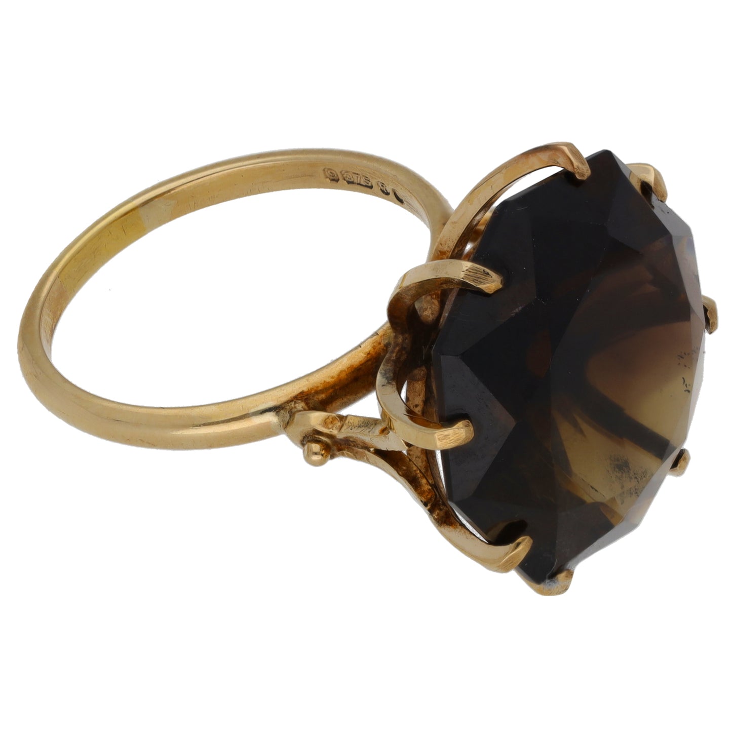 9ct Gold Smoky Quartz Single Stone Ring Size P