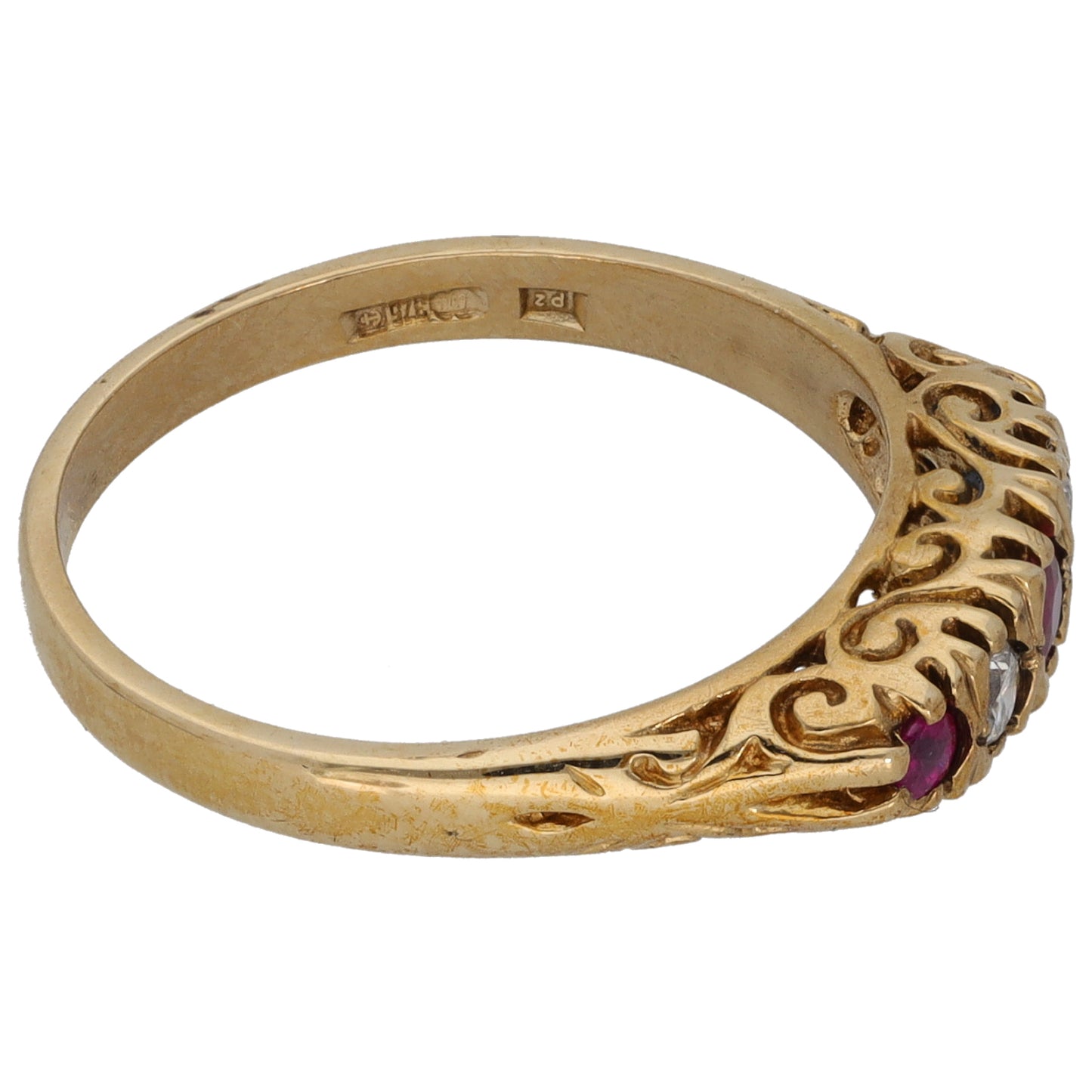 9ct Gold 0.10ct Diamond & Ruby Dress/Cocktail Ring Size O