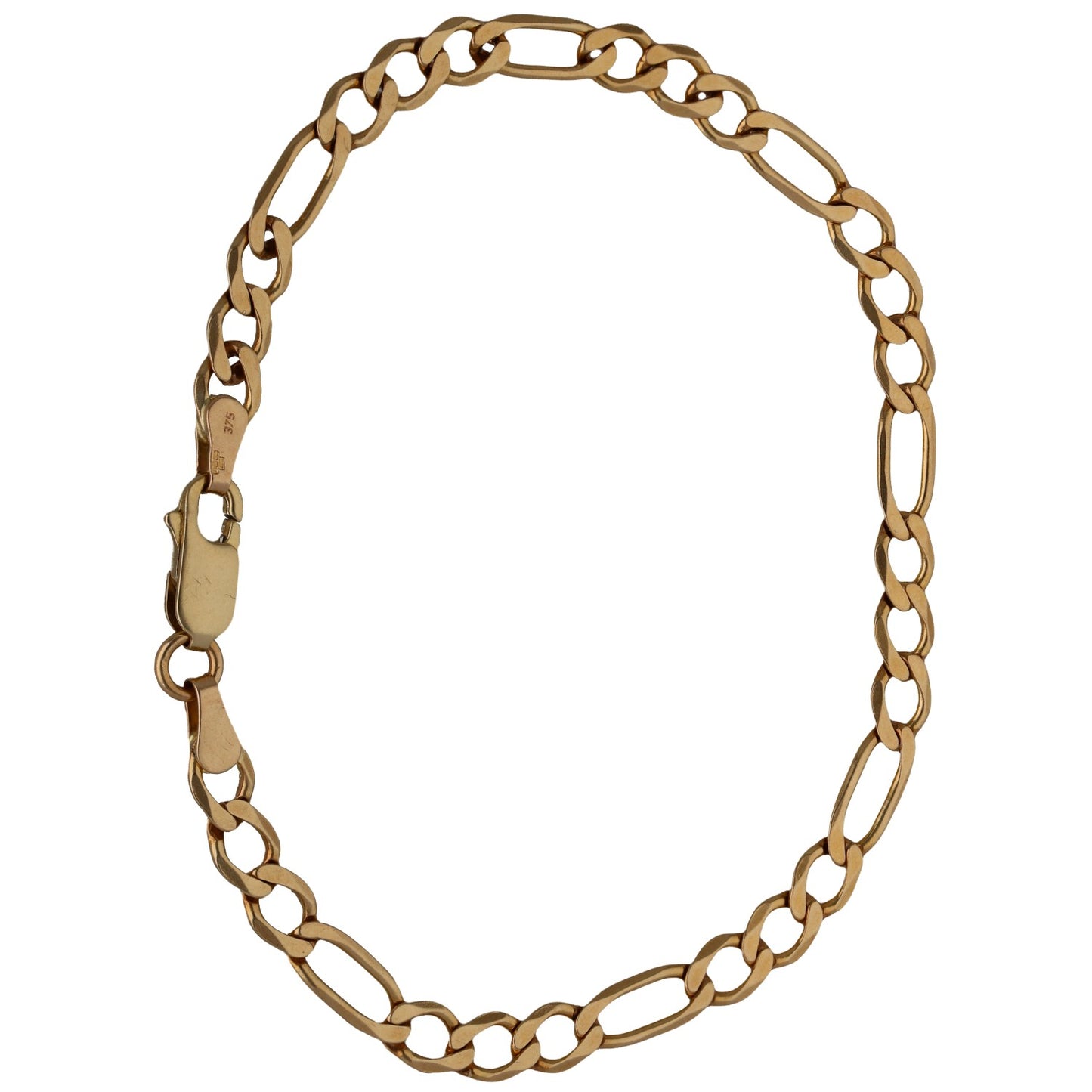 9ct gold Figaro bracelet with oval links and clasp tag