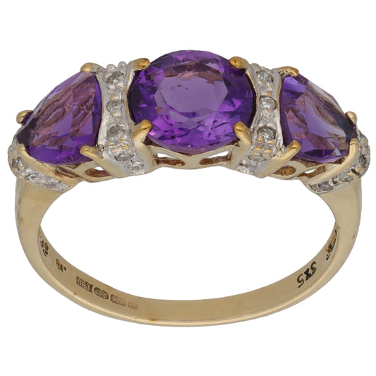 9ct Gold 0.05ct Diamond & Amethyst Dress/Cocktail Ring Size P