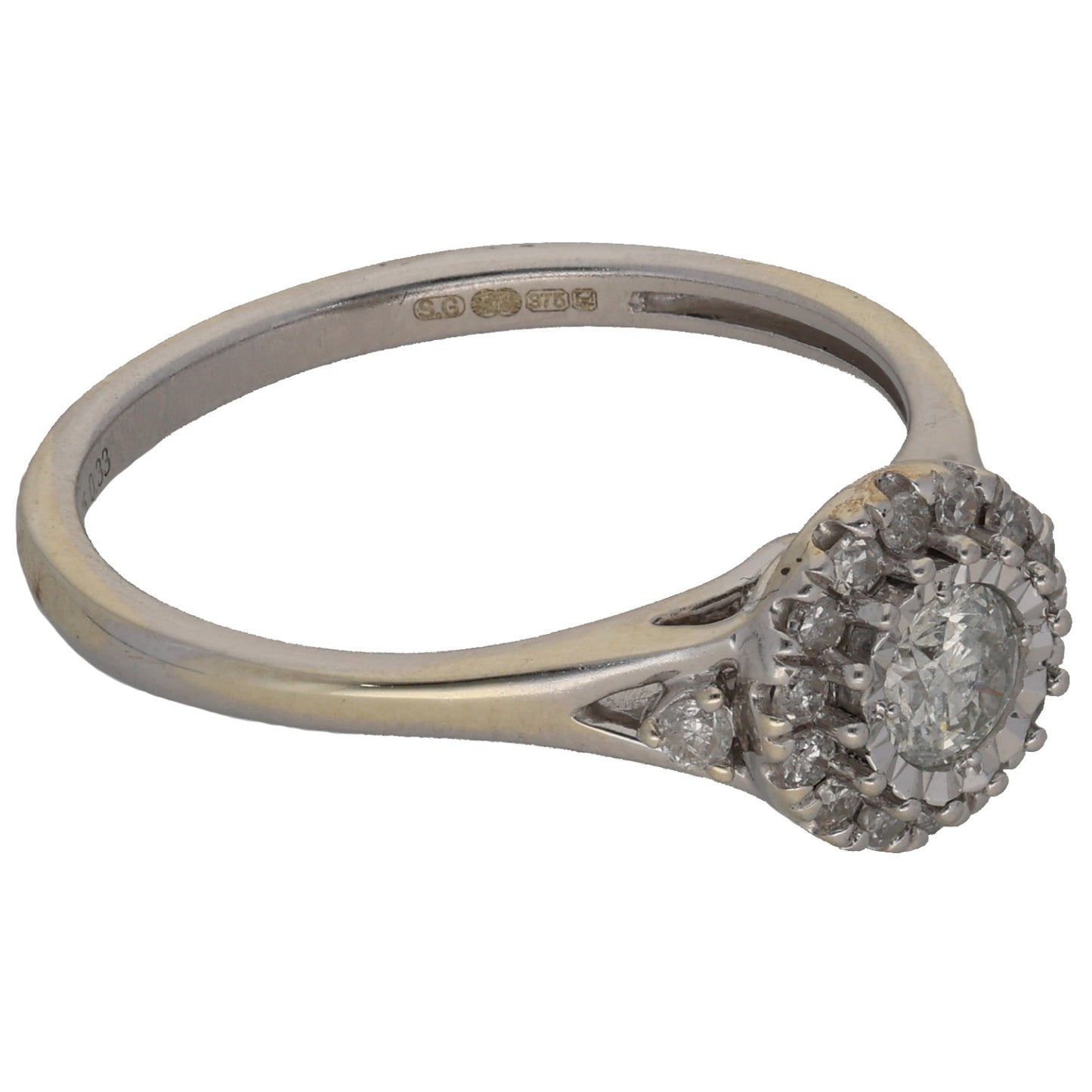 9ct White Gold 0.33ct Diamond Cluster Ring Size M