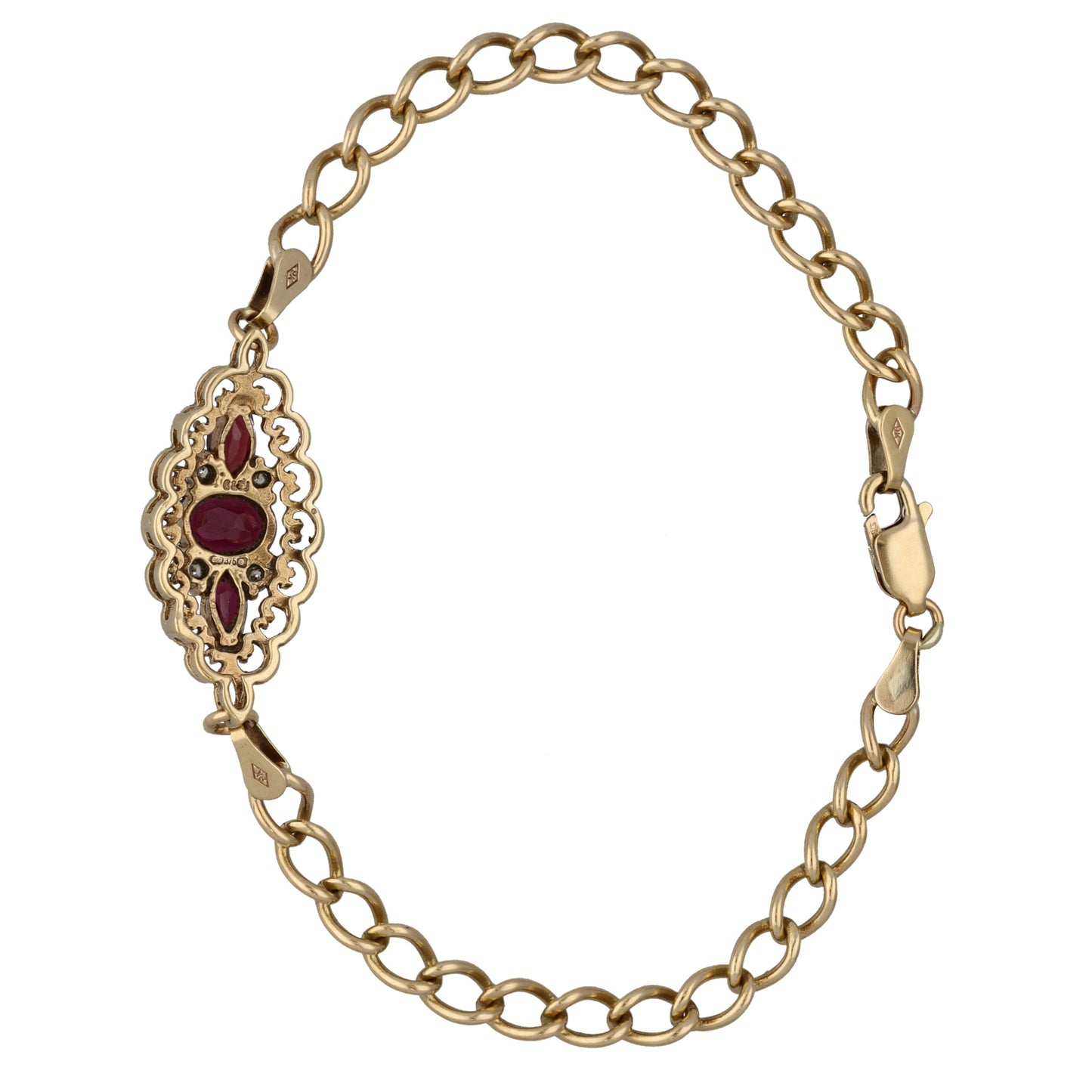 9ct Gold Garnet & Cubic Zirconia Fancy Stone Set Bracelet