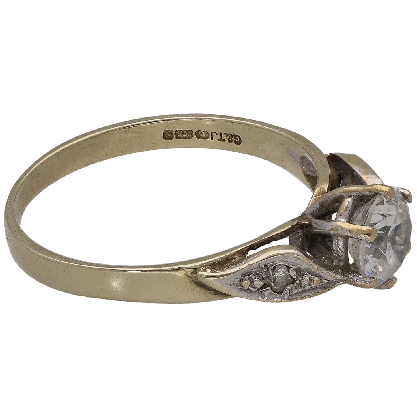 9ct Gold Cubic Zirconia Single Stone Ring With Accents Size P