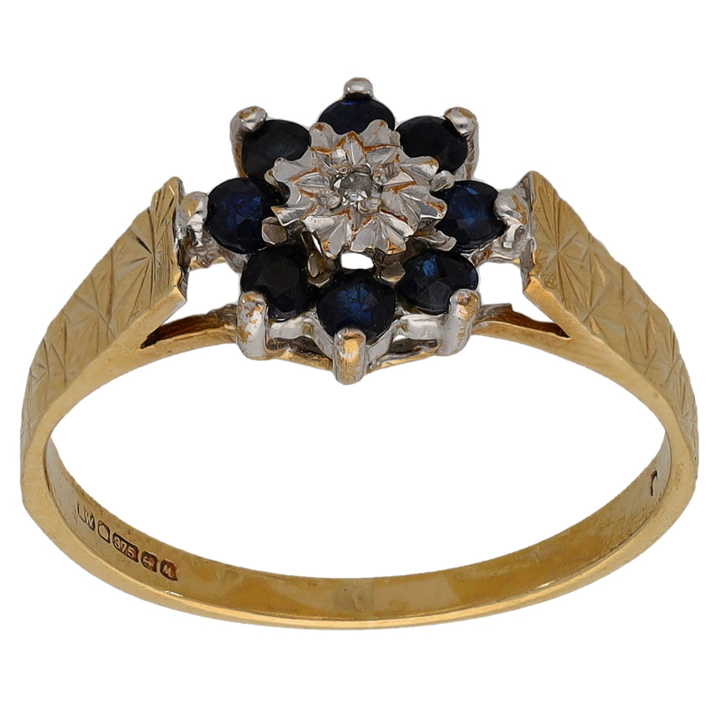 9ct Gold Sapphire & 0.01ct Diamond Dress/Cocktail Ring Size L