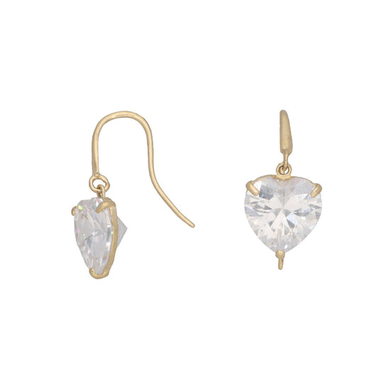 9ct Gold Heart Cubic Zirconia Hook Earrings