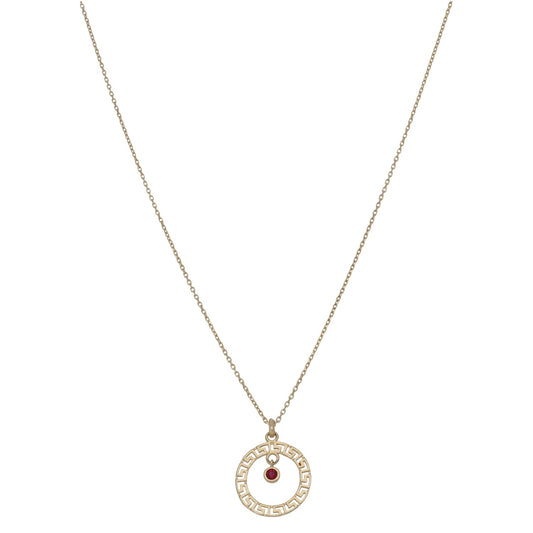 New 14ct Gold Greek Key Red Stone Pendant With Chain 16"