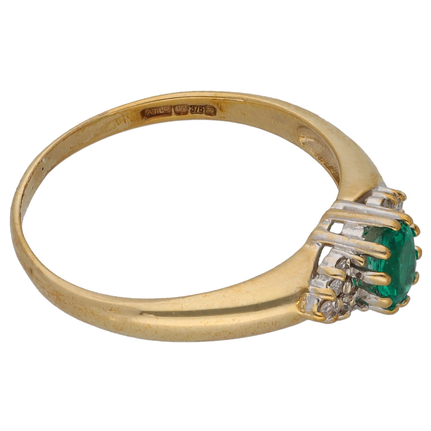 9ct Gold Man Made Emerald & 0.06ct Diamond Dress/Cocktail Ring Size O