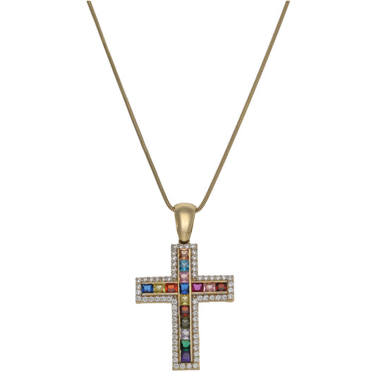14ct Gold Imitation Cross Gems Pendant With Chain