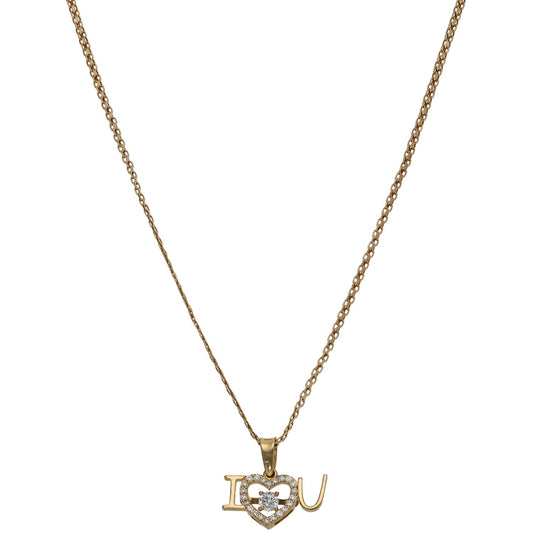 14ct Gold Cubic Zirconia I Love You Pendant With Chain