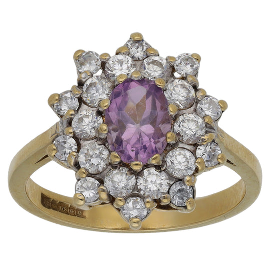 9ct Gold Amethyst & Cubic Zirconia Dress/Cocktail Ring Size N