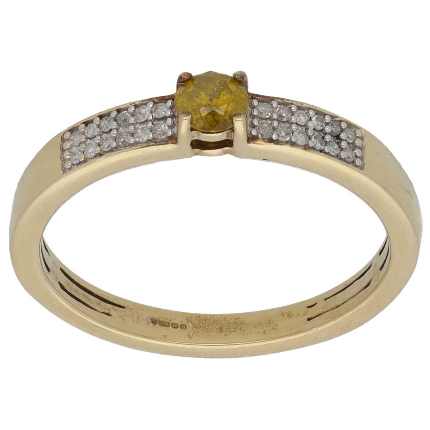 9ct Gold 0.27ct Diamond Solitaire Ring with Accent Stones Size N