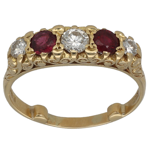 18ct Gold Ruby & 0.34ct Diamond Half Eternity Ring Size N