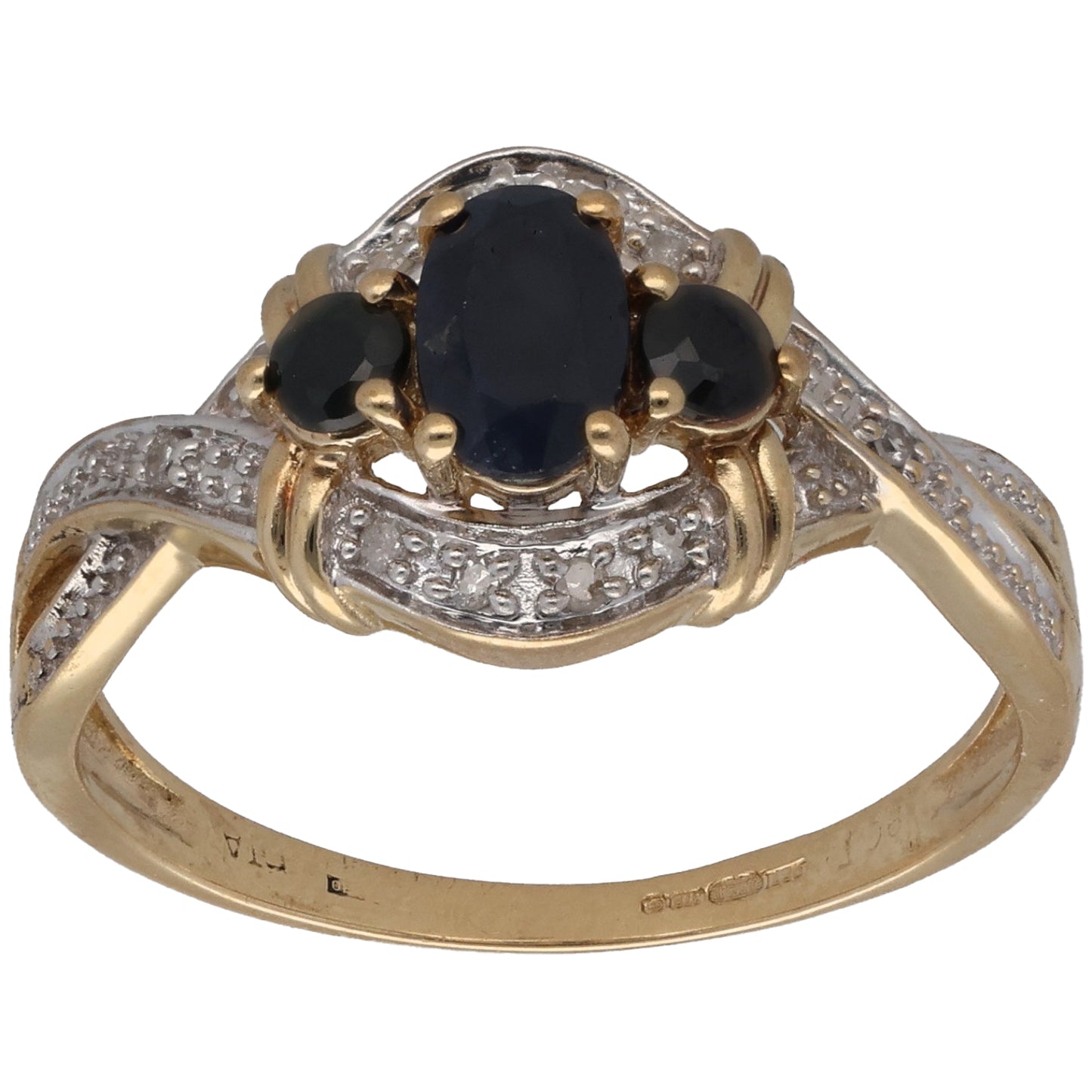 9ct Gold Sapphire & 0.05ct Diamond Dress/Cocktail Ring Size O