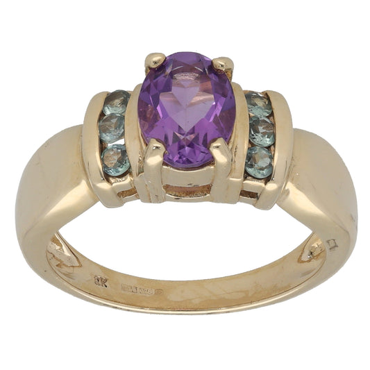 9ct Gold Amethyst & Chrysoberyl Dress/Cocktail Ring Size N