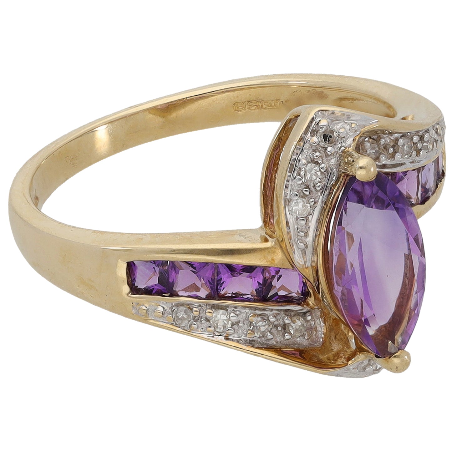 9ct Gold Amethyst & 0.07ct Diamond Dress/Cocktail Ring Size P