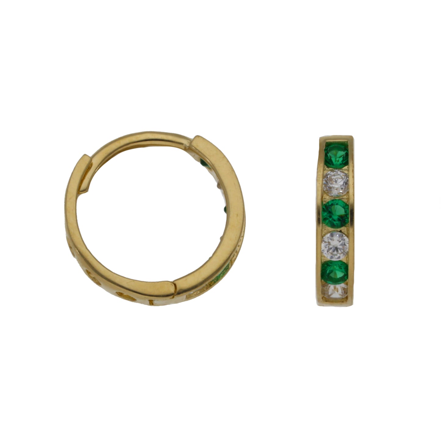 New 9ct Gold Emerald & Cubic Zirconia Small Hoop Earrings