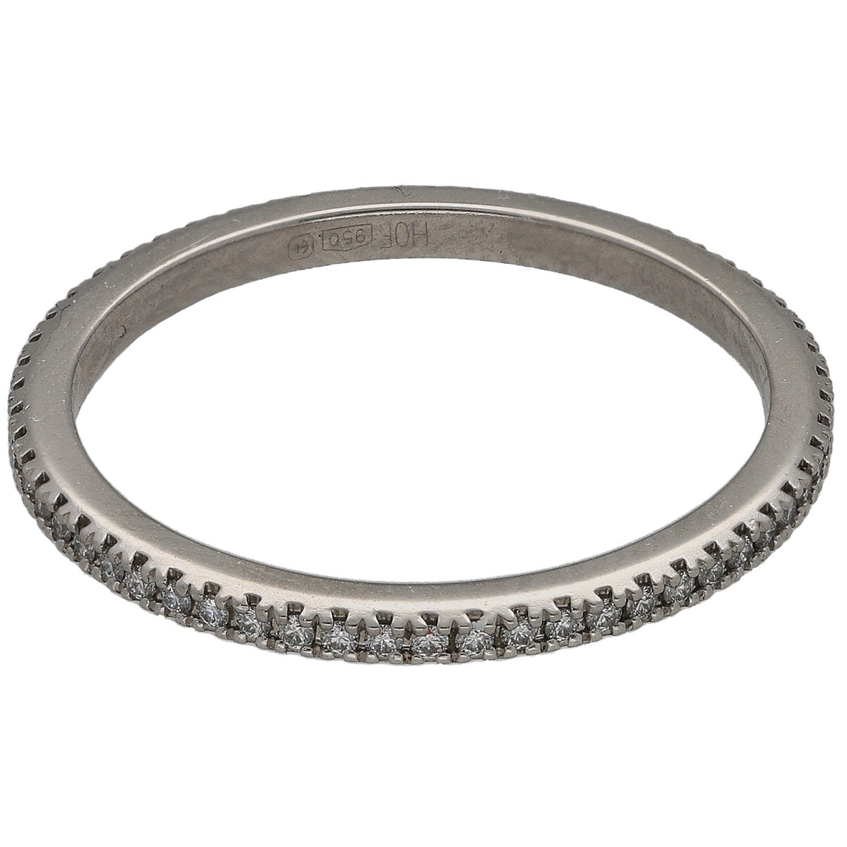 Platinum eternity ring with round diamond row; PT950 hallmark on inner band