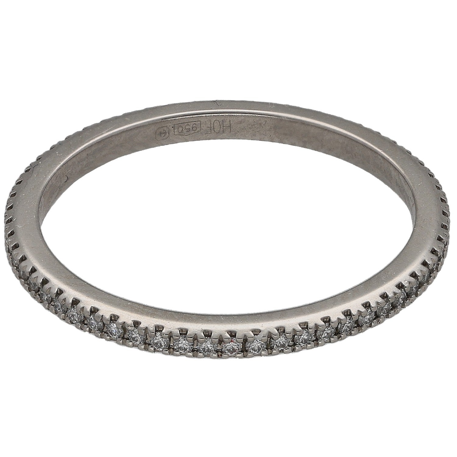 Platinum eternity ring with round diamond row; PT950 hallmark on inner band