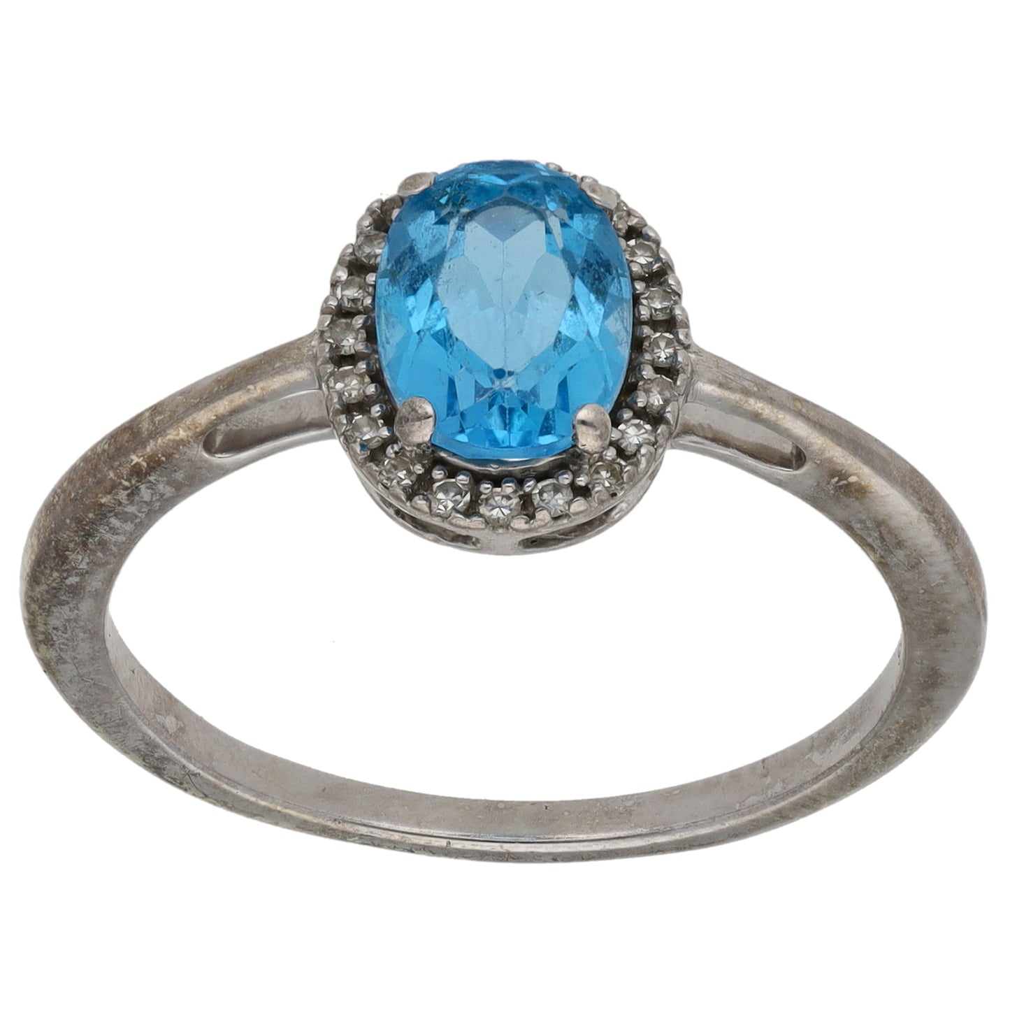 9ct White Gold Topaz & 0.10ct Diamond Dress/Cocktail Ring Size S