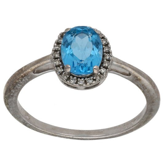 9ct White Gold Topaz & 0.10ct Diamond Dress/Cocktail Ring Size S