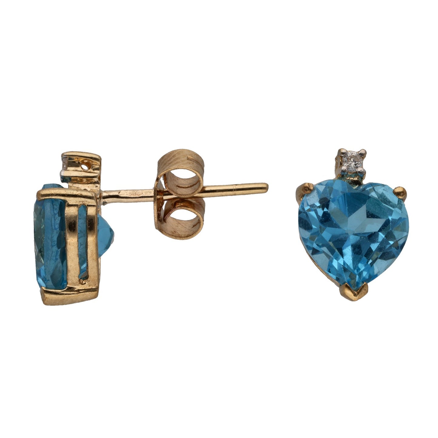 9ct Gold Topaz & 0.01ct Diamond Heart Stud Earrings