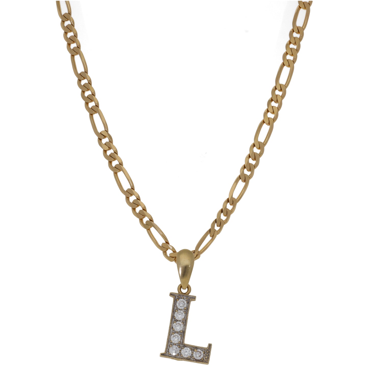 9ct Gold Cubic Zirconia Initial 'L' Pendant With Chain