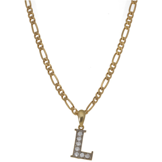 9ct Gold Cubic Zirconia Initial 'L' Pendant With Chain