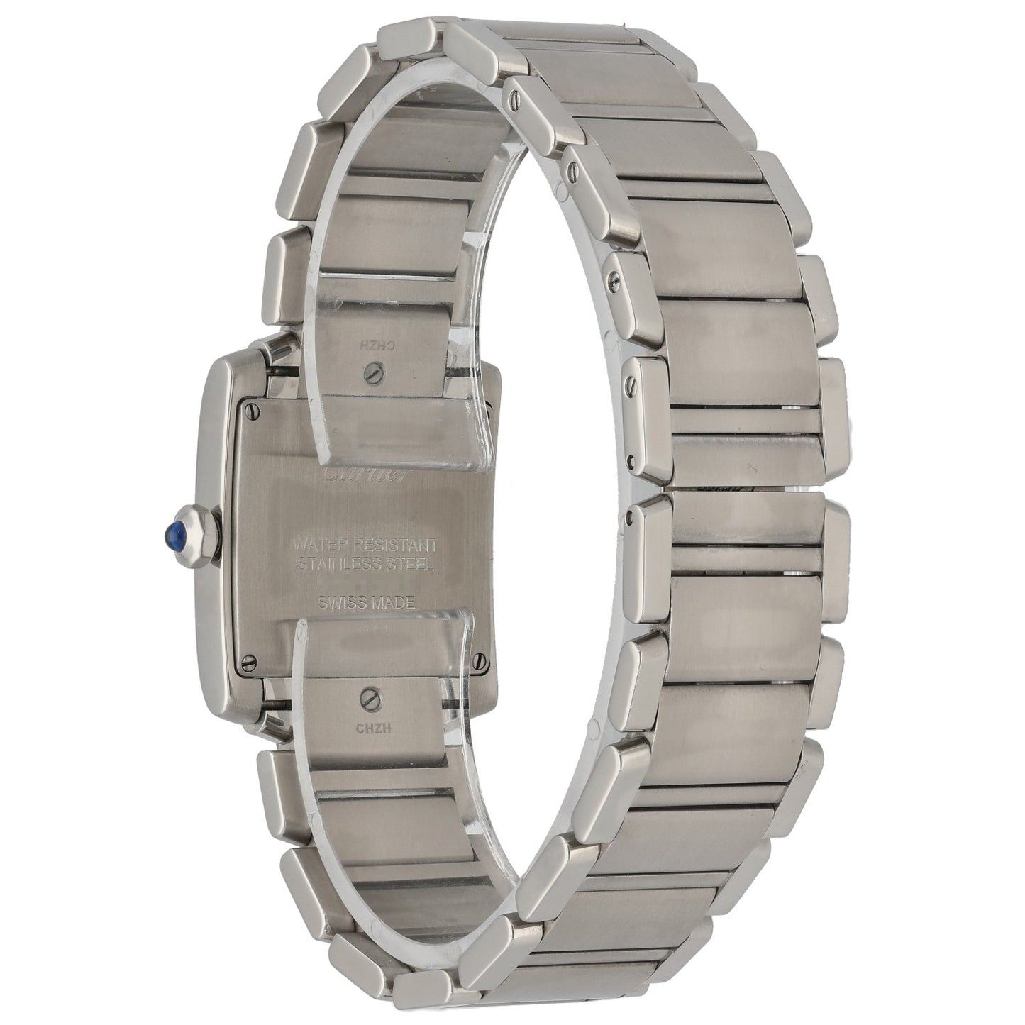 Cartier Tank Francaise WSTA0005, stainless steel, white dial, rear angle image
