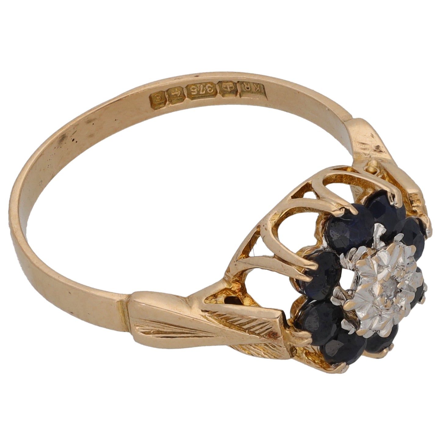 9ct Gold 0.01ct Diamond & Sapphire Dress/Cocktail Ring Size N
