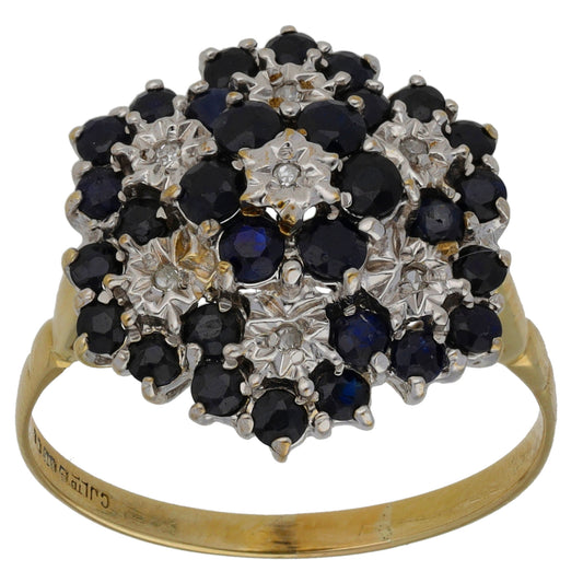 9ct Gold 0.07ct Diamond & Sapphire Dress/Cocktail Ring Size R