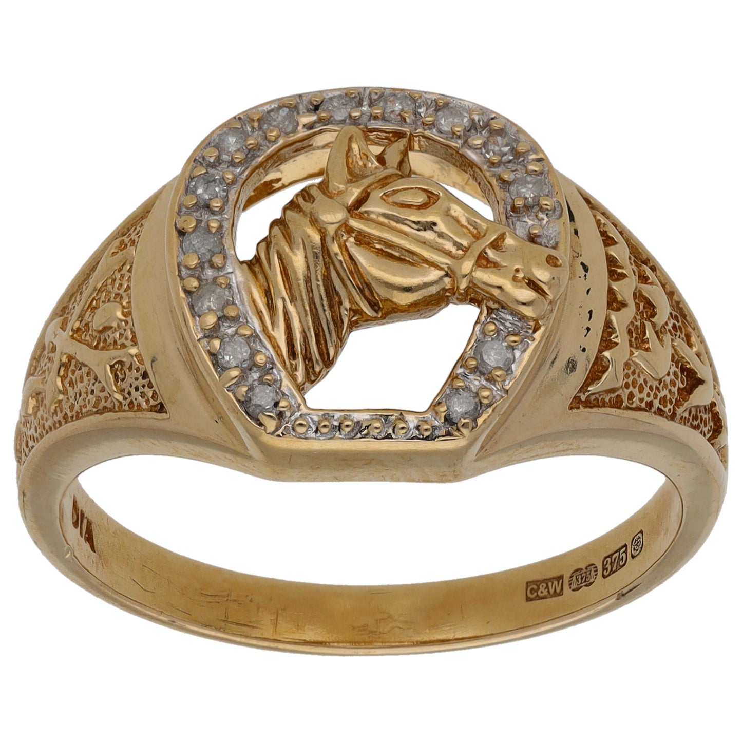 9ct Gold 0.14ct Diamond Horseshoe Ring Size U