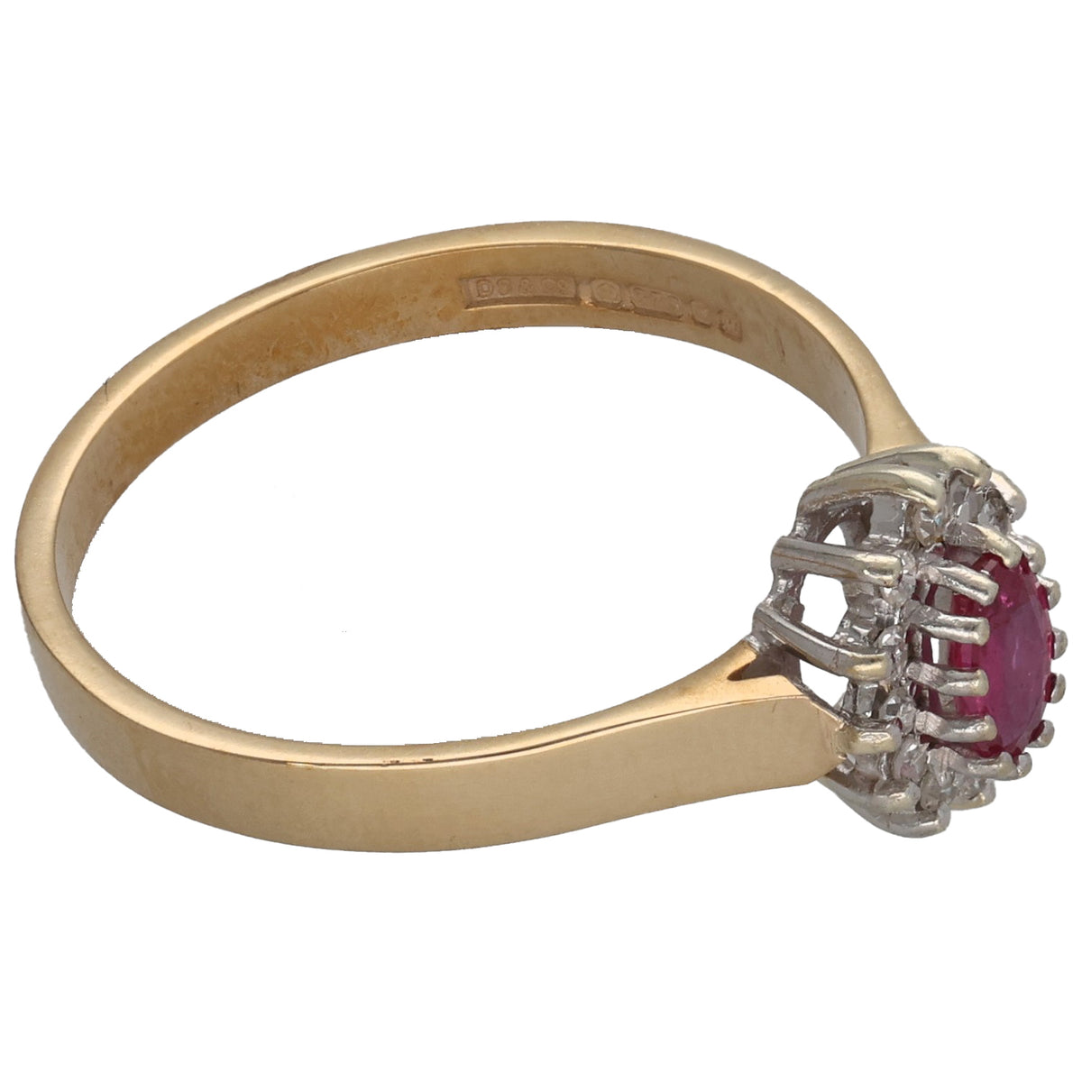 9ct Gold Ruby & 0.06ct Diamond Cluster Ring Size M