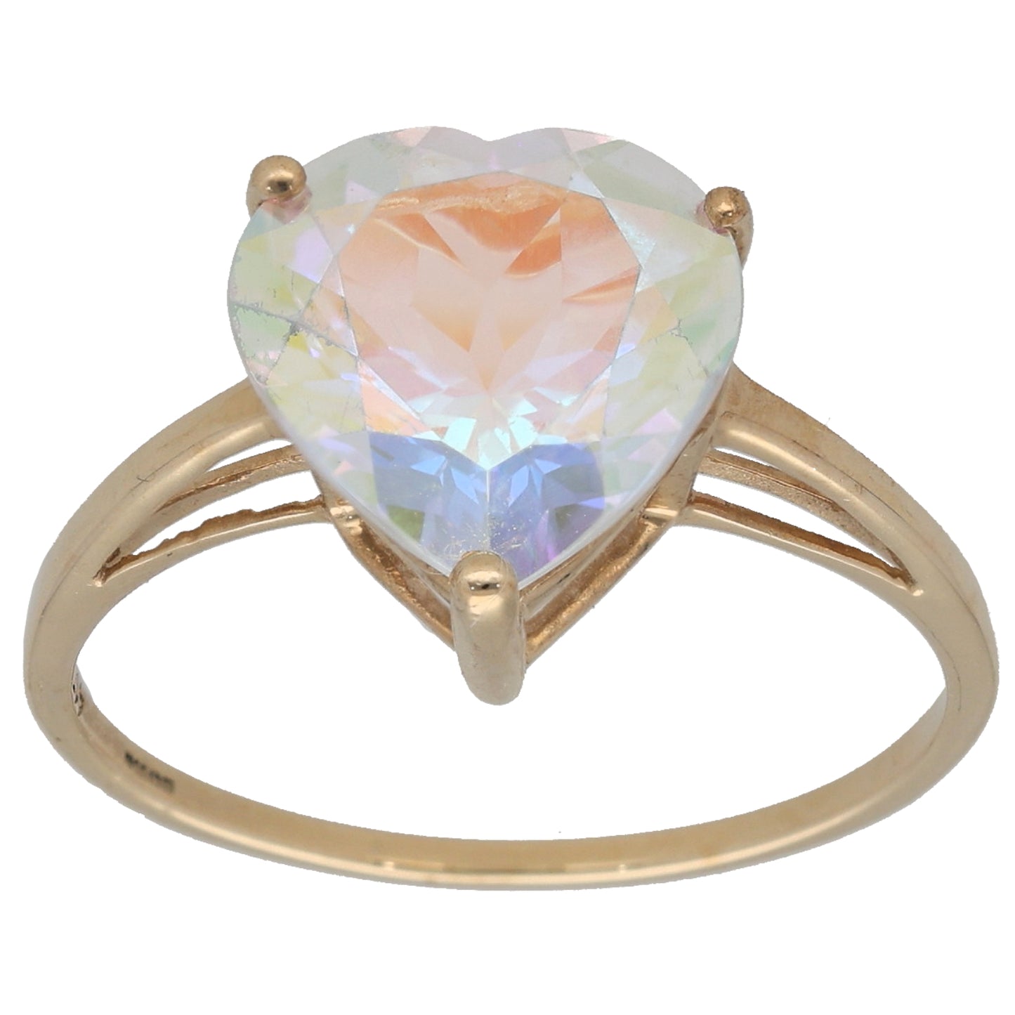 9ct Gold Coated Quartz Heart Single Stone Ring Size S