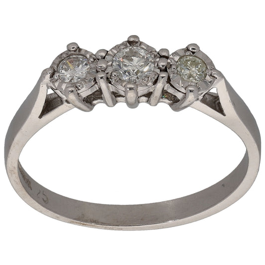 18ct White Gold 0.25ct Diamond Trilogy Ring Size O
