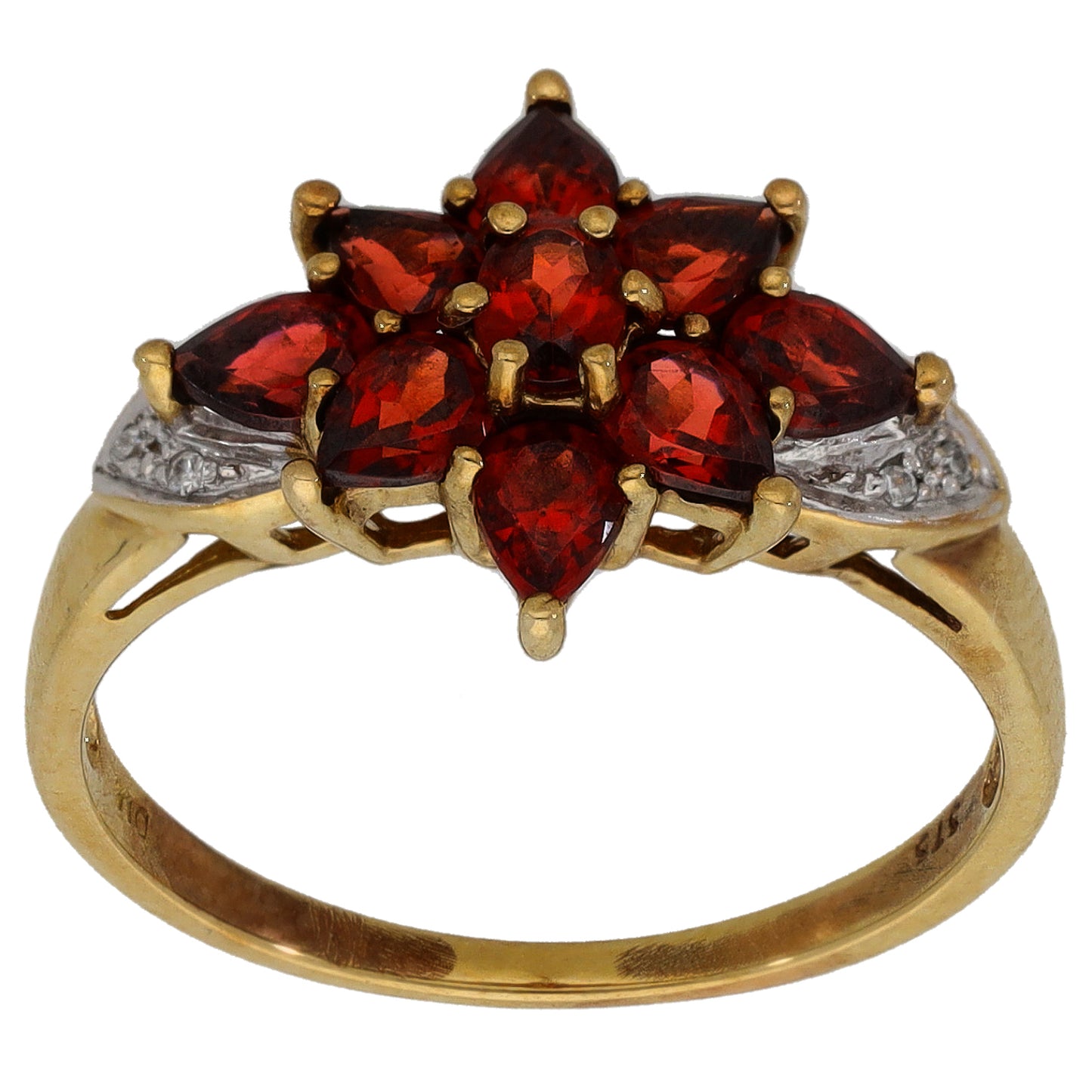 9ct Gold Garnet & 0.03ct Diamond Dress/Cocktail Ring Size P