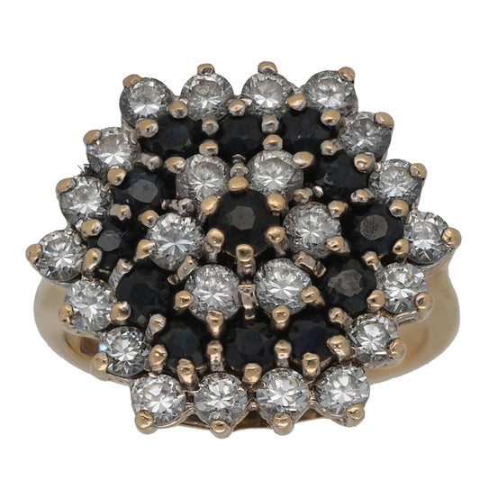 9ct Gold Sapphire & Cubic Zirconia Cluster Ring Size O