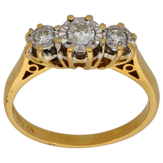 18ct Gold 0.20ct Diamond Trilogy Ring Size K