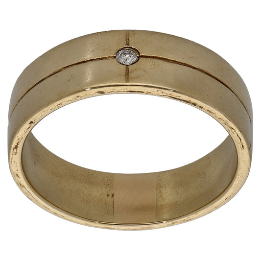 9ct Gold 0.02ct Diamond Patterned Single Stone Wedding Ring Size N