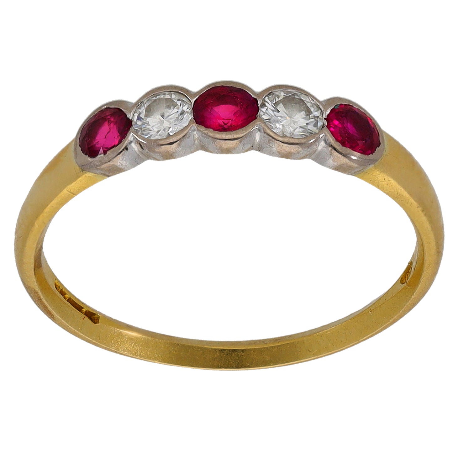 18ct Gold Ruby & 0.20ct Diamond Half Eternity Ring Size M