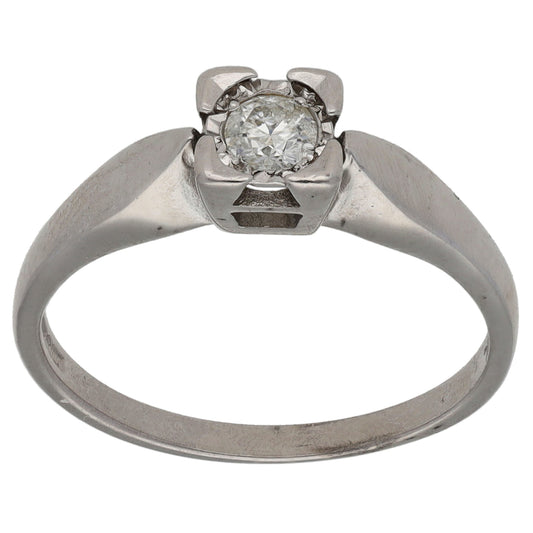 9ct White Gold 0.15ct Diamond Solitaire Ring Size N