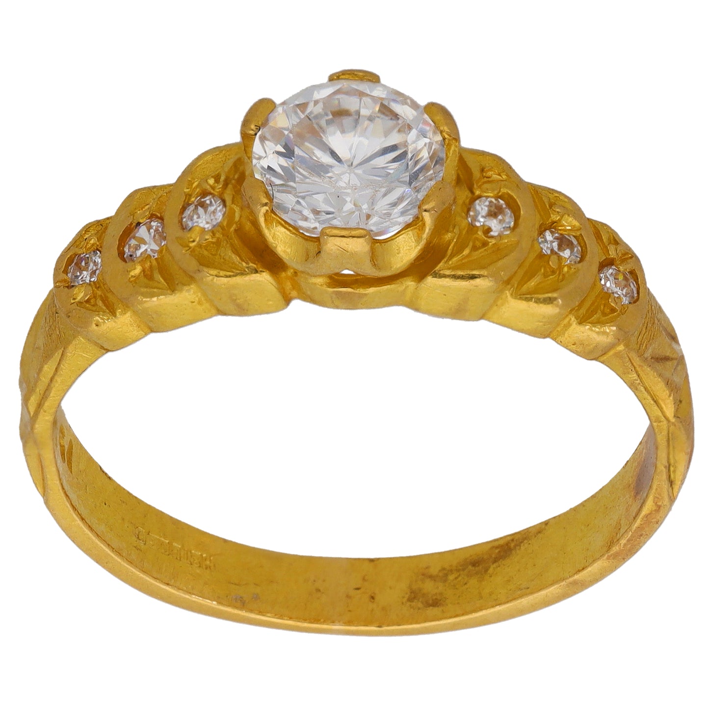 22ct Gold Cubic Zirconia Single Stone Ring With Accents Size K