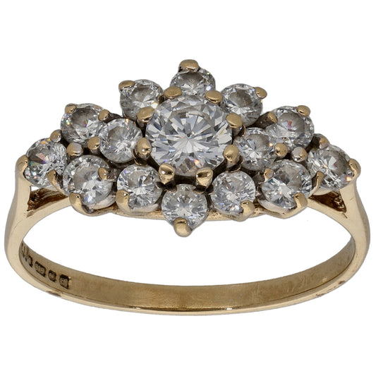 9ct Gold Cubic Zirconia Cluster Ring Size M