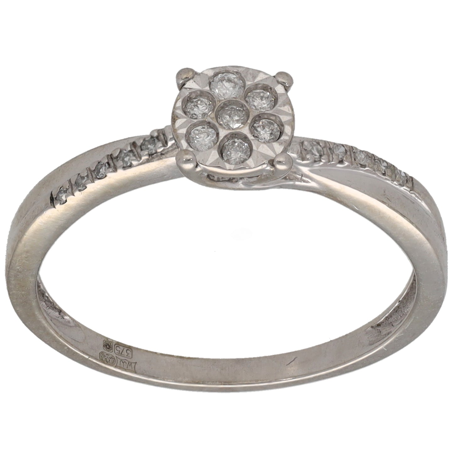 9ct White Gold 0.10ct Diamond Cluster Ring Size L