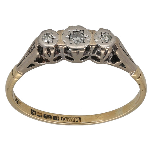18ct Gold 0.05ct Diamond Trilogy Ring Size P